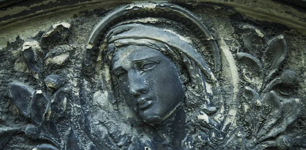 Virgin Mary Statue Vintage Sculpture Sad Woman Grief Religion Faith — Stock Photo, Image