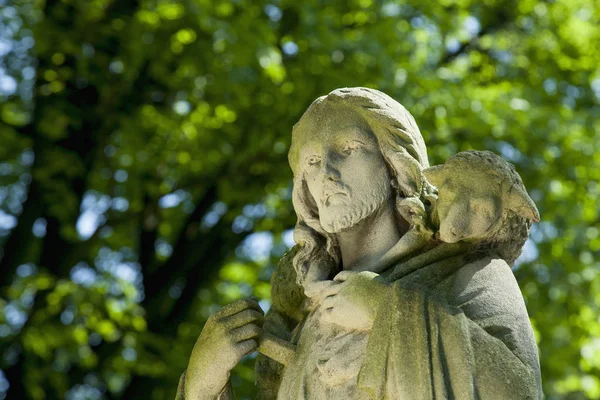 Jesucristo Buen Pastor Fragmento Estatua Antigua Composición Arte Detalles —  Fotos de Stock