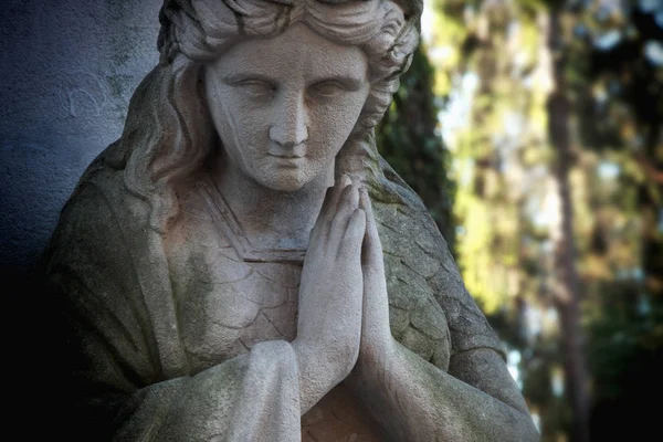 Statua Antica Della Vergine Maria Preghiera Religione Fede Santo Peccato — Foto Stock