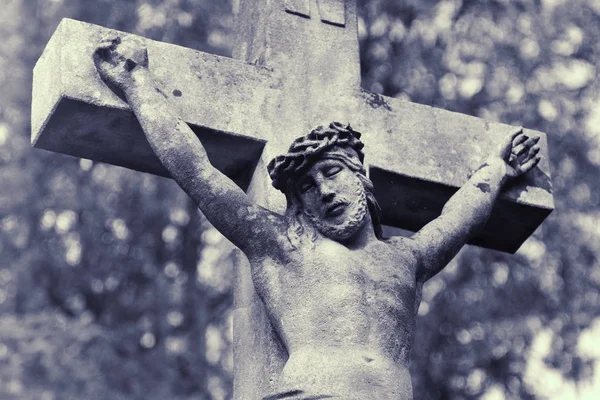 Fragment Van Antiek Standbeeld Het Lijden Van Jezus Christus — Stockfoto