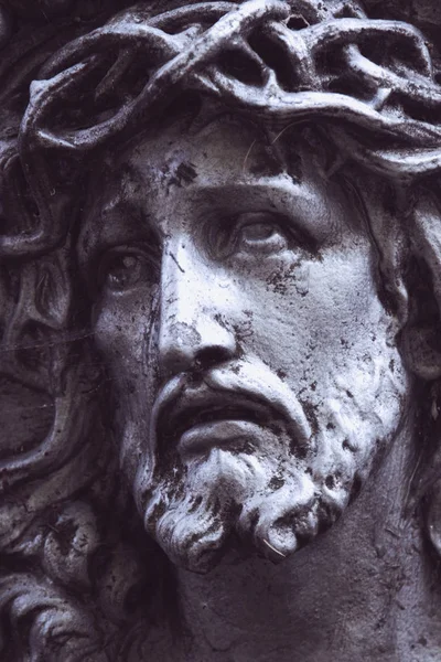 Face Jesus Christ Crown Thorns Statue — Stock Photo, Image