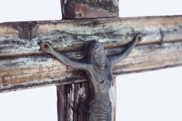 Ježíš Kristus Ukřižován Starobylé Dřevěné Sochy Podrobnosti — Stock fotografie