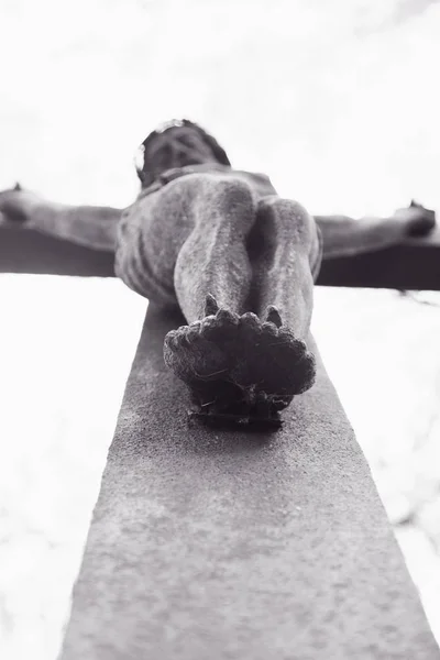 Socha Ježíše Krista Ukřižovaného Víra Náboženství Hřích Pojetí Spásy — Stock fotografie