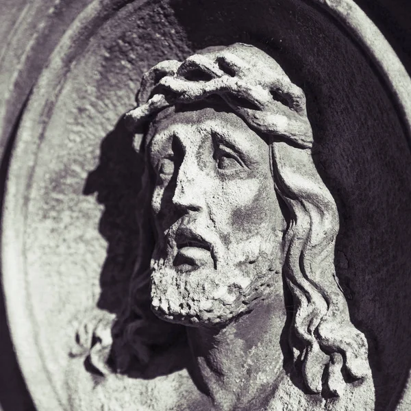 Лицо Иисуса Христа Древняя Статуя Вера Религия Грех Концепция Спасения — стоковое фото