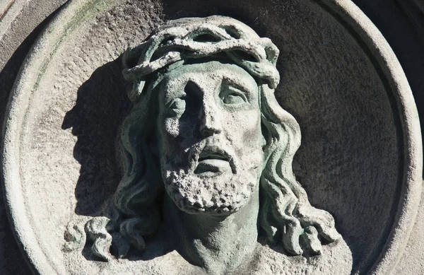 Rosto Jesus Cristo Coroa Espinhos Estátua — Fotografia de Stock