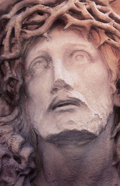Лицо Иисуса Христа Статуя Фрагмент Винтаж Стиле — стоковое фото