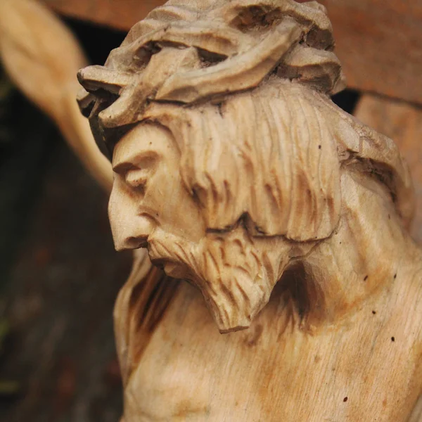 Jesus Christ Crucified Ancient Wooden Sculpture Details — Stock Photo, Image