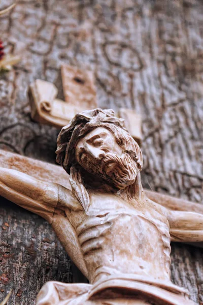 crucifixion of Jesus Christ as a symbol of resurrection and immortality of the human soul (old wooden statue)