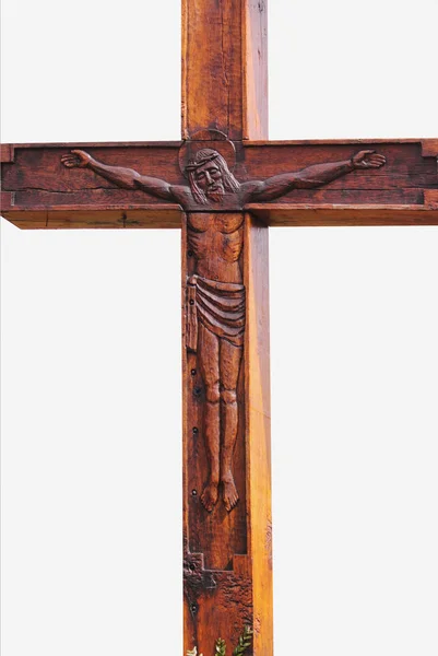 Jesucristo Crucificado Una Antigua Escultura Madera Detalles —  Fotos de Stock