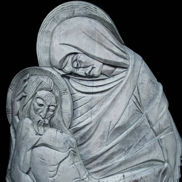 Silver staty av Jungfru Maria med Jesus Kristus i famnen — Stockfoto