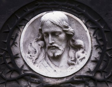 İsa'nın taç dikenli (din, inanç, ölüm, kıyamet, sonsuzluk kavramı acı mermer antik güzel heykel)