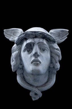 Ticaret, tüccar ve yolcuları Hermes (Mercury) Antik Tanrı'nın antik heykel. O alsow Olimpiyat Tanrı elçisidir bir kask üzerinde kanatlı. 