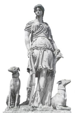 Diana (ARTEMIDA, Artemis) antik heykel. Ay, yabani hayvanlar ve bitkiler, Doğa ve Av tanrıçası.