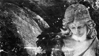 Üzücü bir melek Vintage görüntüsü. Stilize retro. 