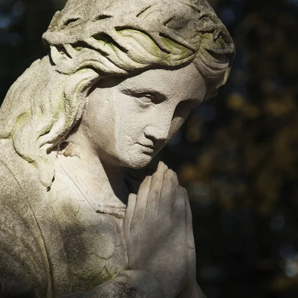 圣母玛利亚的古董雕像祈祷 — 图库照片
