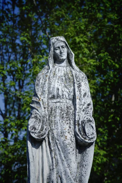 Statue Vierge Marie Sculpture Vintage Femme Triste Dans Deuil Religion — Photo