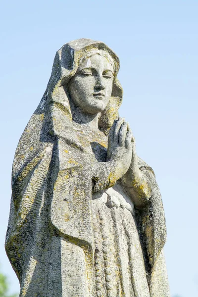 Estatua Virgen María Escultura Vintage Mujer Triste Dolor Religión Sufrimiento —  Fotos de Stock