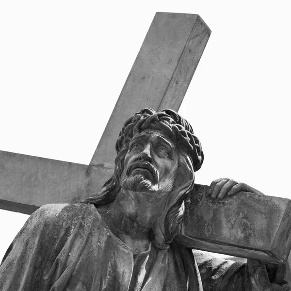 Chrystus Jezus Niosąc Krzyż Fragment Antyczny Posąg — Zdjęcie stockowe