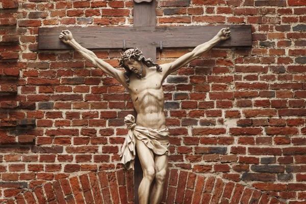 Jesus Christ Crucified Ancient Wooden Sculpture Details — Stock Photo, Image