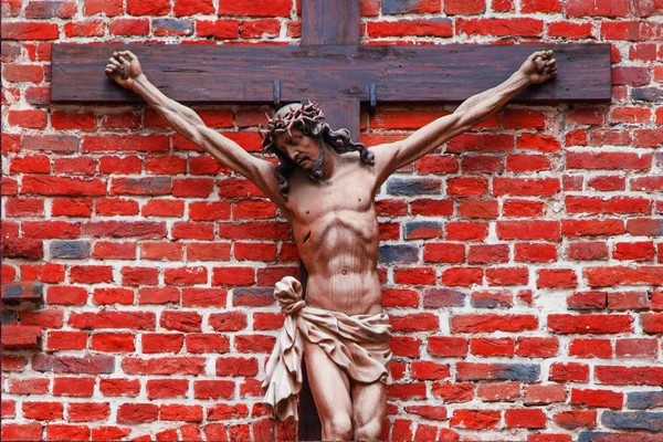 Antique Wooden Statue Crucifixion Jesus Christ Symbol Resurrection Immortality Human — Stock Photo, Image