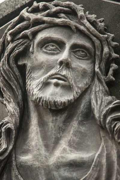 Tvář Ježíše Krista Korunu Trní Socha — Stock fotografie