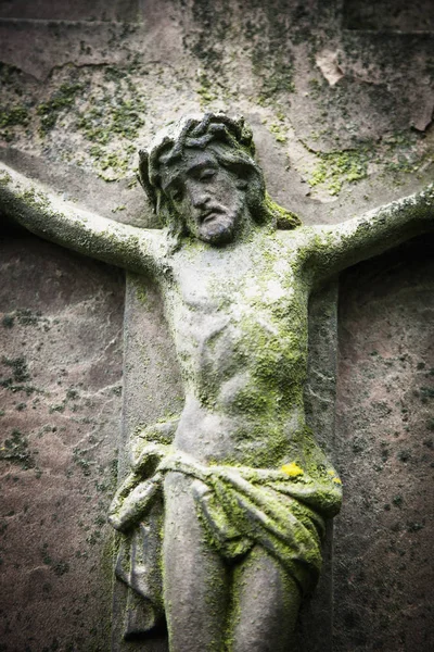 Фрагмент Античной Статуи Иисуса Христа Символ Любви Веры Религии Сосредоточьтесь — стоковое фото