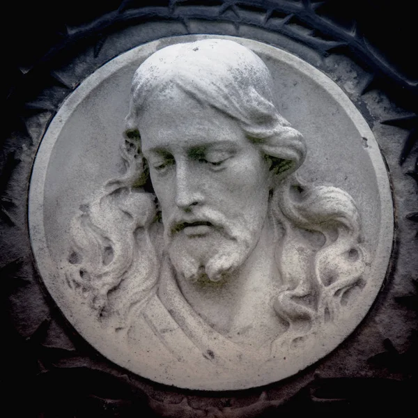 Kamień Antyczny Posąg Cierpienia Jezusa Chrystusa Korony Cierniowej Religia Wiara — Zdjęcie stockowe