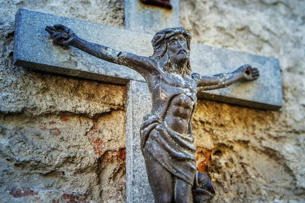 Santa Cruz Com Jesus Cristo Crucificado Detalhes — Fotografia de Stock