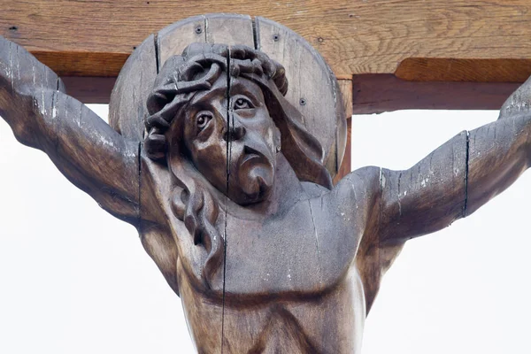 Jesucristo Crucificado Una Antigua Escultura Madera Detalles — Foto de Stock