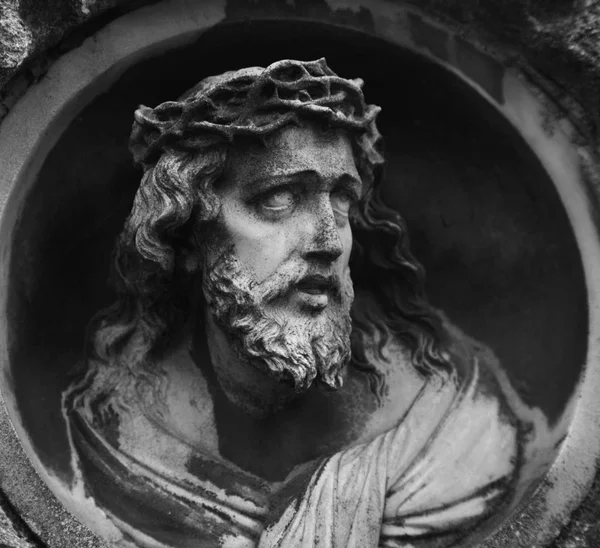 Twarz Jezusa Chrystusa Fragment Posągu — Zdjęcie stockowe