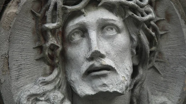 Лицо Иисуса Христа Фрагмент Античной Статуи — стоковое фото