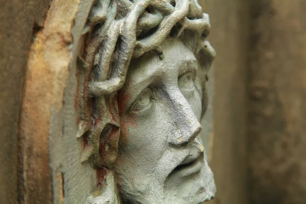 Gezicht Van Jezus Christus Kroon Van Doornen Standbeeld — Stockfoto