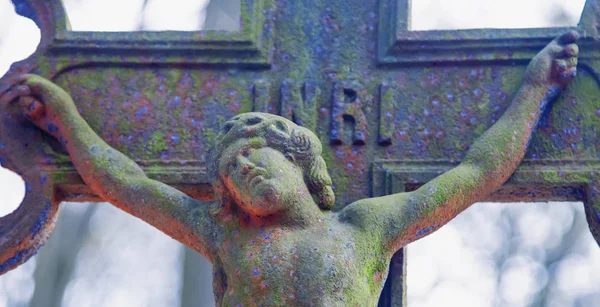 Crucificação Jesus Cristo Fragmento Estátua Antiga — Fotografia de Stock