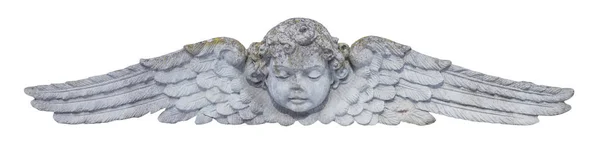 Sluiten Van Engel Met Vleugels Vintage Oud Stenen Standbeeld Fragment — Stockfoto