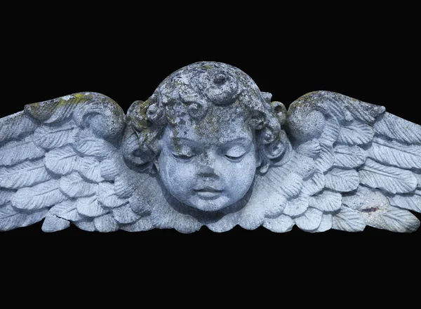 Primer Plano Ángel Con Alas Vintage Estatua Piedra Antigua Fragmento —  Fotos de Stock