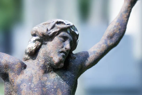 Estatua Antigua Parcialmente Destruida Crucifixión Jesucristo Religión Sufrimiento Amor Concepto — Foto de Stock