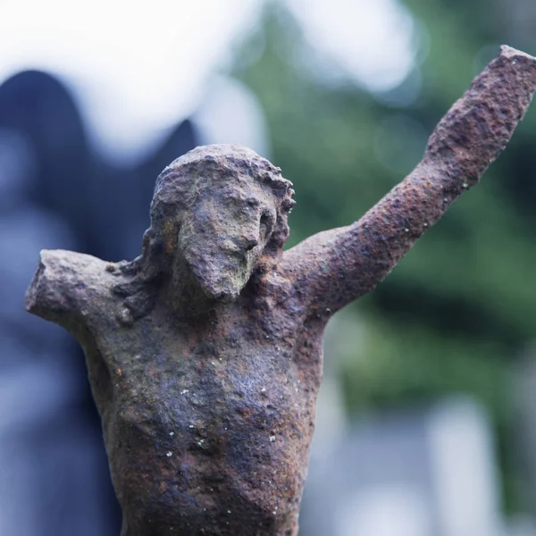 Ancienne Statue Partiellement Détruite Crucifixion Jésus Christ Foi Religion Souffrance — Photo