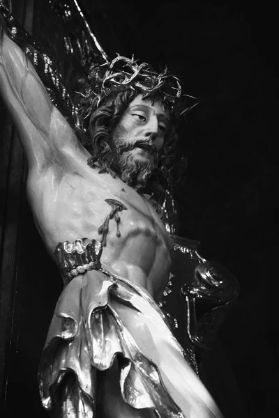 Jésus Christ Crucifié Une Sculpture Bois Fragment — Photo
