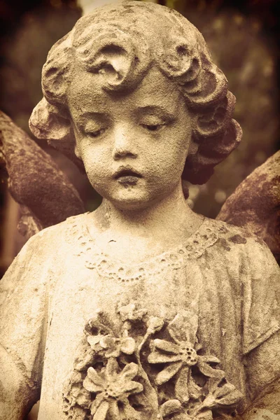 Imagen Vintage Ángel Triste Cementerio Sobre Fondo Las Hojas Detalles —  Fotos de Stock