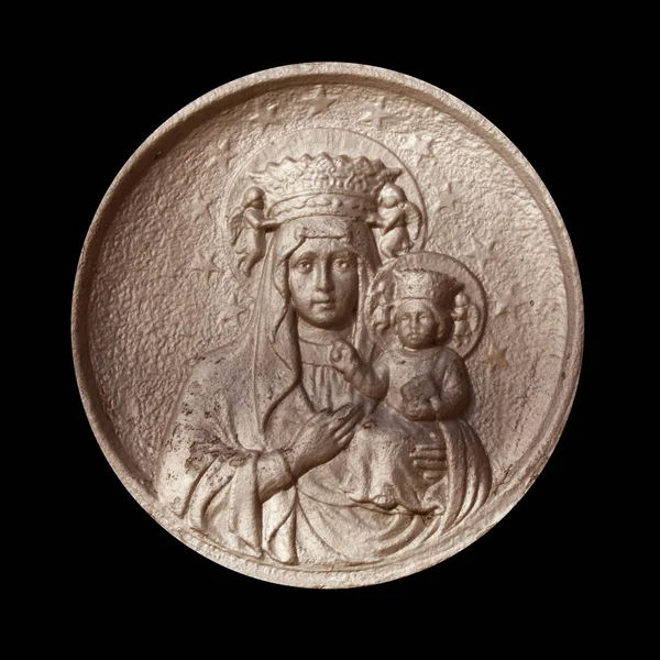 Estátua da Virgem Maria e Jesus Cristo sobre fundo preto — Fotografia de Stock