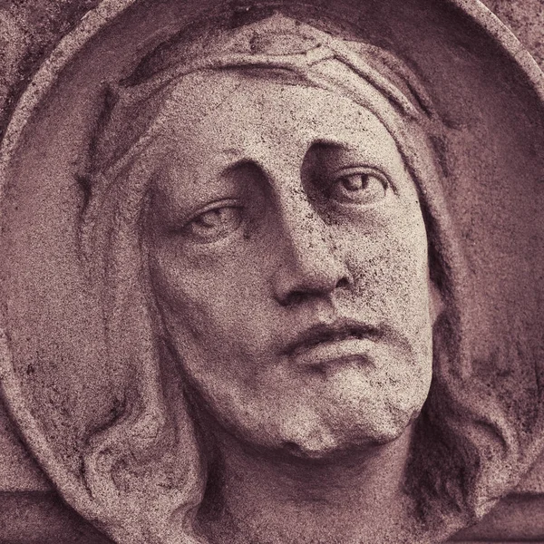 Visage Jésus Christ Couronne Épines Fragment Statue Ancienne — Photo