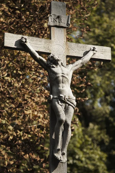 Jesus Cristo Crucificado Uma Antiga Escultura Madeira Detalhes — Fotografia de Stock