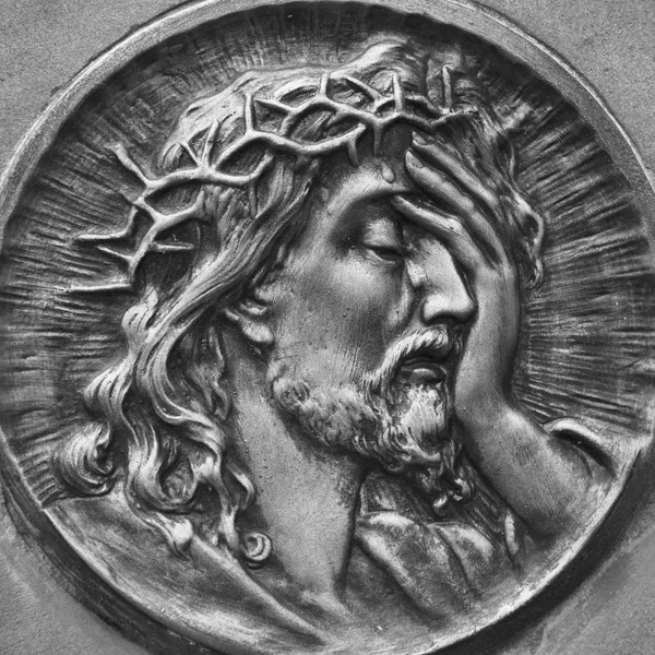 Gezicht Van Jezus Christus Kroon Van Doornen Standbeeld — Stockfoto