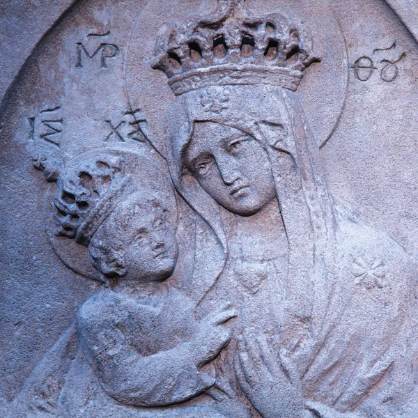 Estatua Plata Virgen María Con Bebé Jesucristo Religión Vida Eterna — Foto de Stock