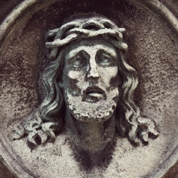 Jésus Christ Dans Une Couronne Épines Fragment Statue — Photo