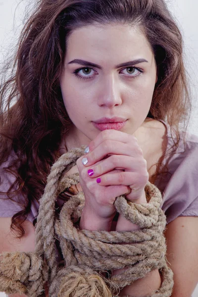 Bound Mãos Mulher Como Símbolo Desejo Liberdade — Fotografia de Stock