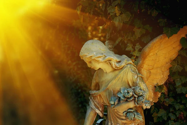 Estatua Del Ángel Guardián Bajo Luz Del Sol Como Símbolo —  Fotos de Stock