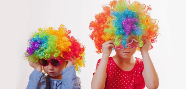 Studio portraits of beautiful caucasian child girls superstars i — Stock Photo, Image