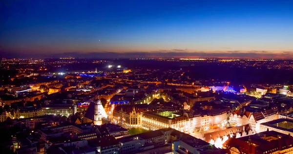 Leipzig Nachtpanorama Sachsen Anhalt Ansicht Von Oben Horizontales Bild — Stockfoto