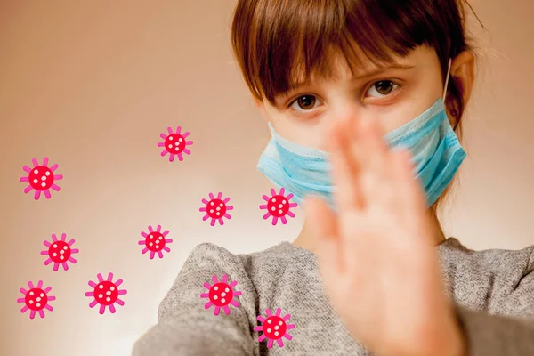 Stop Het Virus Schattig Klein Kind Meisje Met Medisch Beschermend — Stockfoto